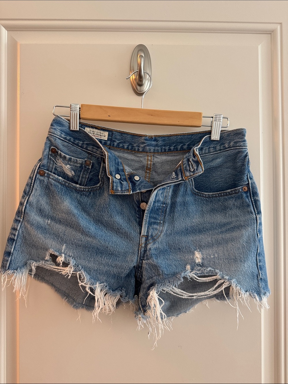 Levi's Light Blue Distressed Denim Cutoff Shorts